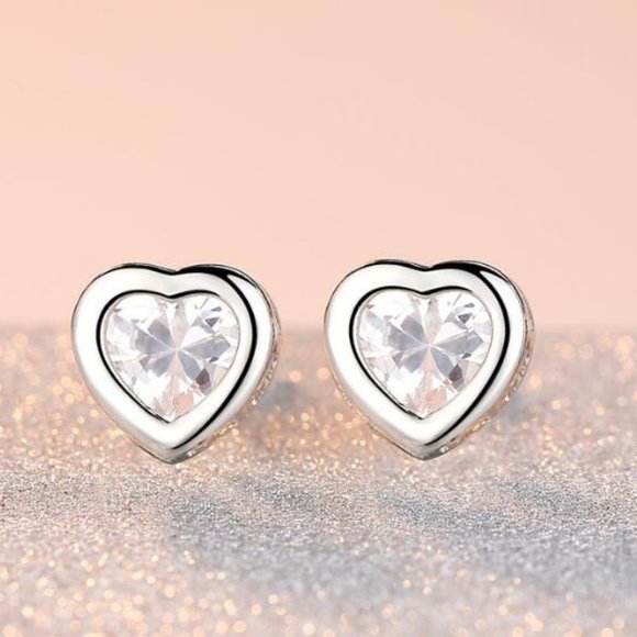 [Set of 2] 925 Sterling Silver Diamond Heart - Picture 5 of 6